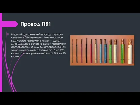 Провод ПВ1 Медный одножильный провод круглого сечения в ПВХ-изоляции. Минимальное