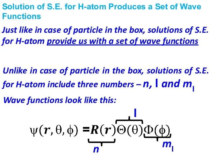 Solution of S.E. for H-atom Produces a Set of Wave