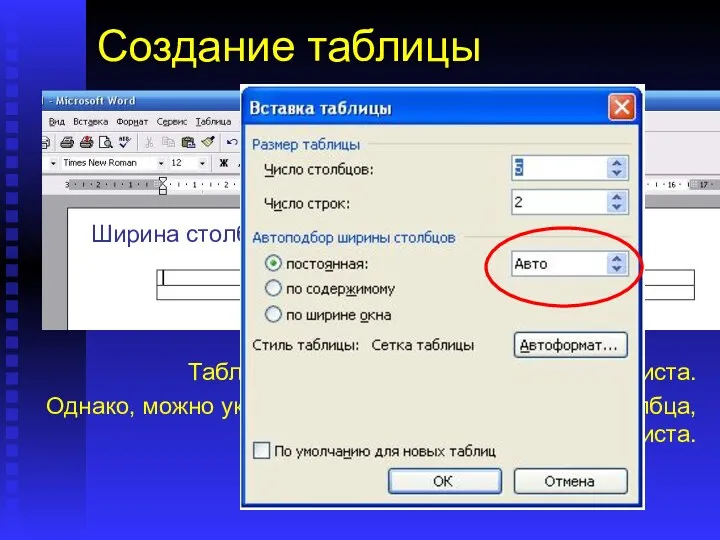 Создание таблицы В результате должна получиться вот такая таблица: Таблица