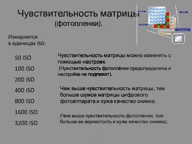 Чувствительность матрицы (фотопленки). 50 ISO 100 ISO 200 ISO 400