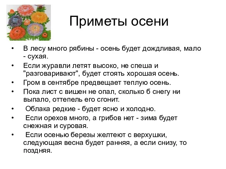 Приметы осени В лесу много рябины - осень будет дождливая,