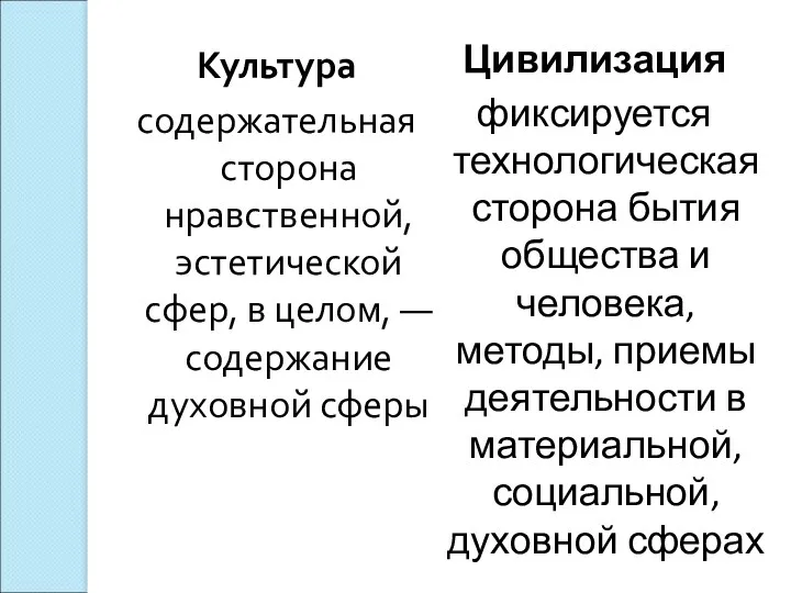 Культура содержательная сторона нравственной, эстетической сфер, в целом, — содержание