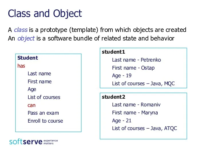 A class is a prototype (template) from which objects are
