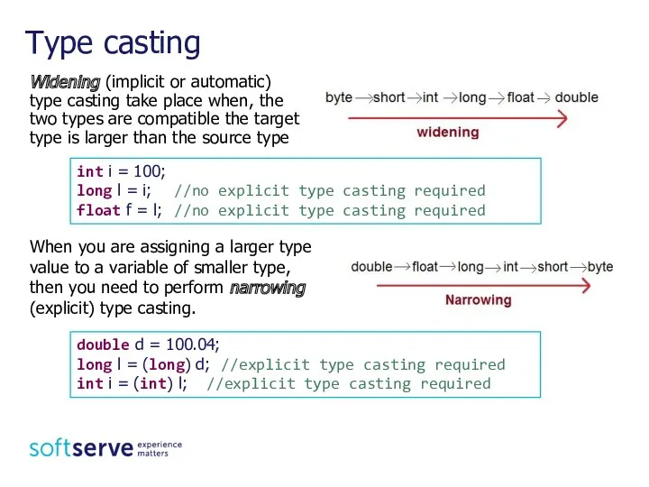 Widening (implicit or automatic) type casting take place when, the