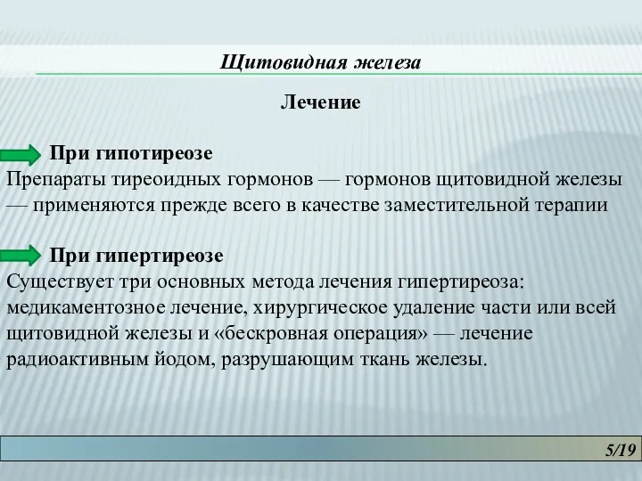 5/19 Щитовидная железа Лечение При гипотиреозе Препараты тиреоидных гормонов —