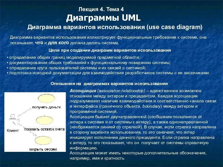 Лекция 4. Тема 4 Диаграмма вариантов использования (use case diagram)