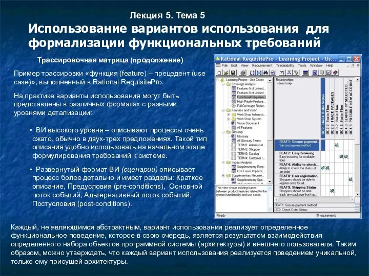 Лекция 5. Тема 5 Использование вариантов использования для формализации функциональных