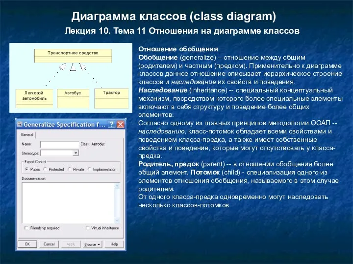 Лекция 10. Тема 11 Отношения на диаграмме классов Диаграмма классов