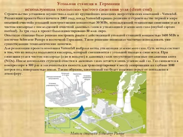 Угольная станция в Германии использующая технологию чистого сжигания угля (clean