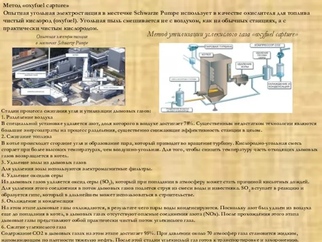 Метод «oxyfuel capture» Опытная угольная электростанция в местечке Schwarze Pumpe