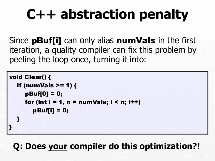 C++ abstraction penalty Since pBuf[i] can only alias numVals in