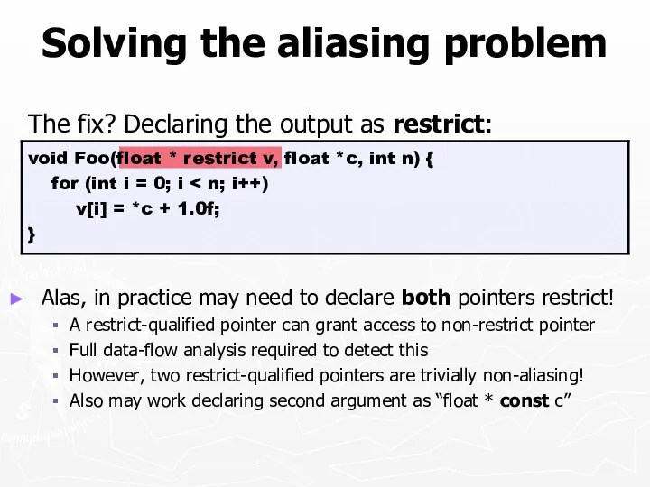 Solving the aliasing problem The fix? Declaring the output as