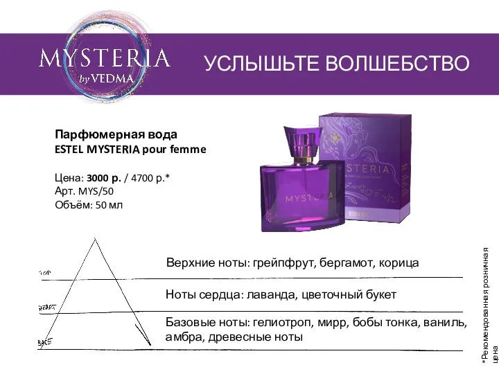 Парфюмерная вода ESTEL MYSTERIA pour femme Цена: 3000 р. /