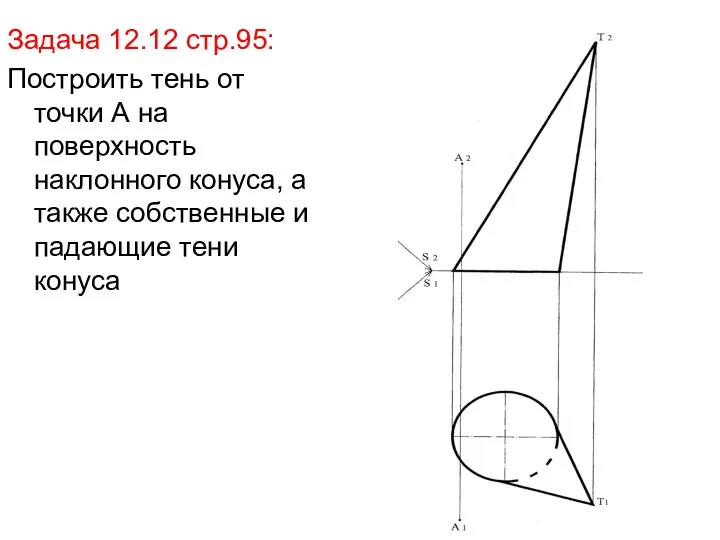 Задача 12.12 стр.95: Построить тень от точки А на поверхность