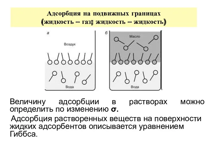 Адсорбция на подвижных границах (жидкость – газ; жидкость – жидкость)