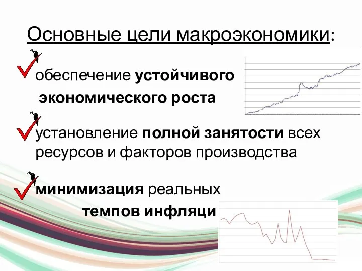 Основные цели макроэкономики: обеспечение устойчивого экономического роста установление полной занятости