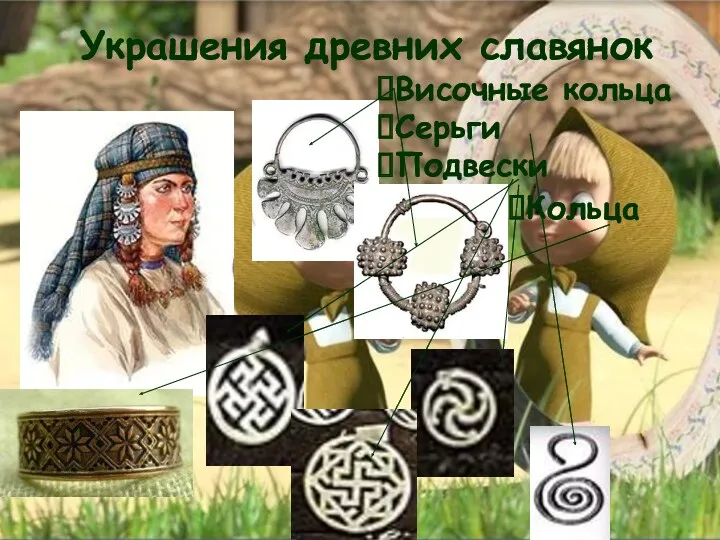 Украшения древних славянок Височные кольца Серьги Подвески Кольца