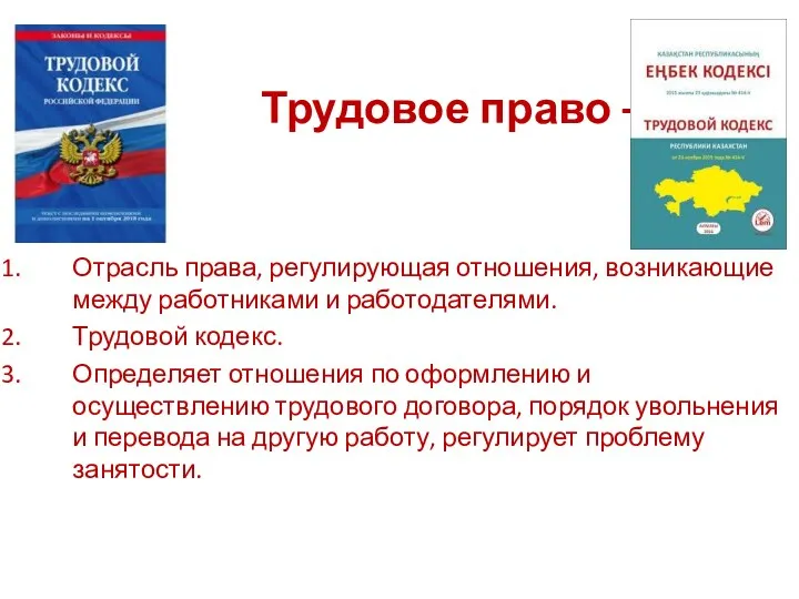 Трудовое право – Отрасль права, регулирующая отношения, возникающие между работниками