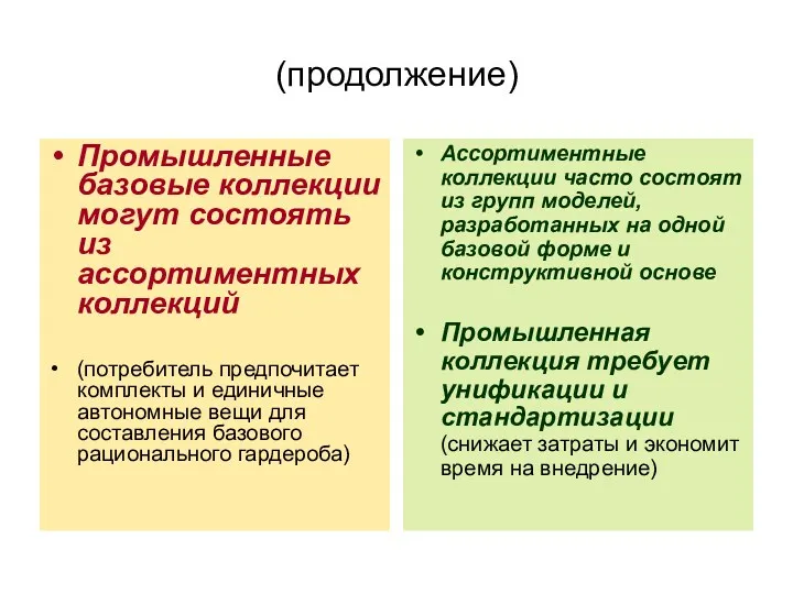 (продолжение) Промышленные базовые коллекции могут состоять из ассортиментных коллекций (потребитель