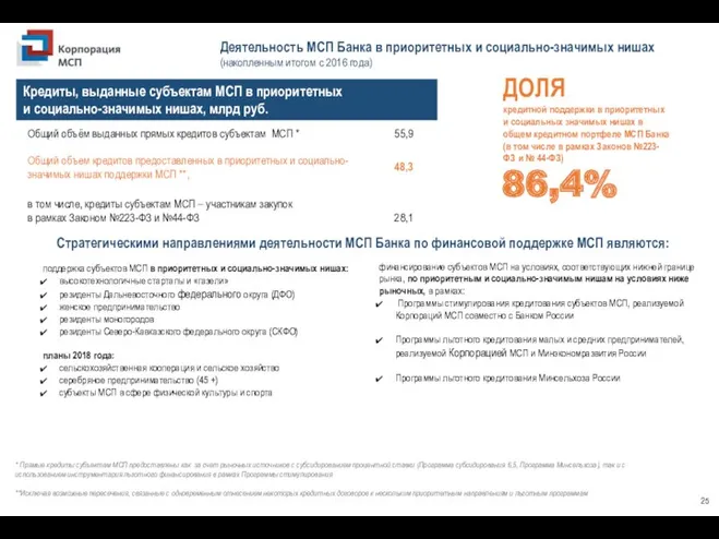 Деятельность МСП Банка в приоритетных и социально-значимых нишах (накопленным итогом