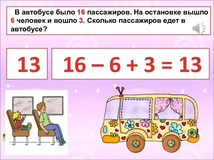 В автобусе было 16 пассажиров. На остановке вышло 6 человек