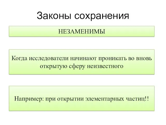 Законы сохранения НЕЗАМЕНИМЫ Когда исследователи начинают проникать во вновь открытую