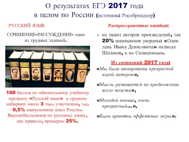 О результатах ЕГЭ 2017 года в целом по России (источник: