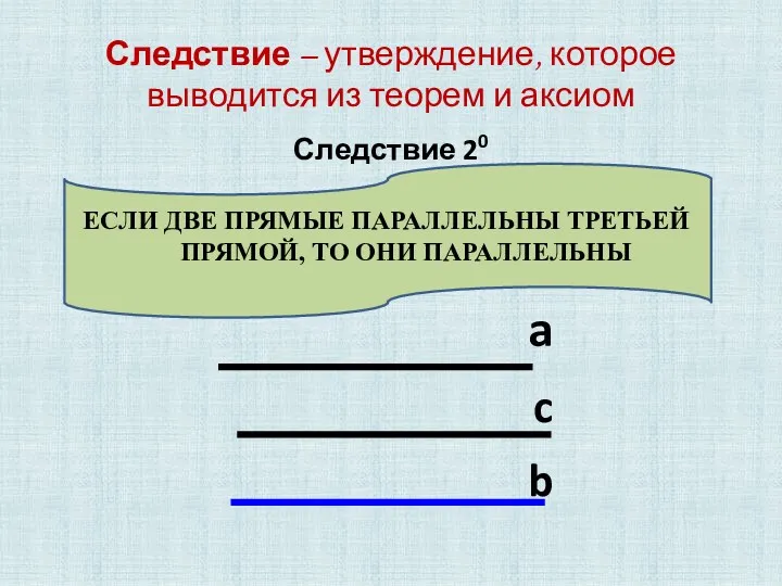 ЕСЛИ ДВЕ ПРЯМЫЕ ПАРАЛЛЕЛЬНЫ ТРЕТЬЕЙ ПРЯМОЙ, ТО ОНИ ПАРАЛЛЕЛЬНЫ a