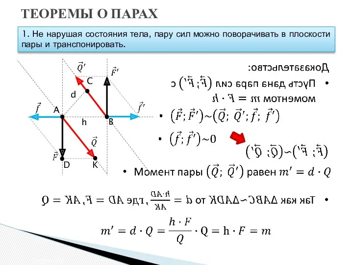 ТЕОРЕМЫ О ПАРАХ Пара сил A B h d C