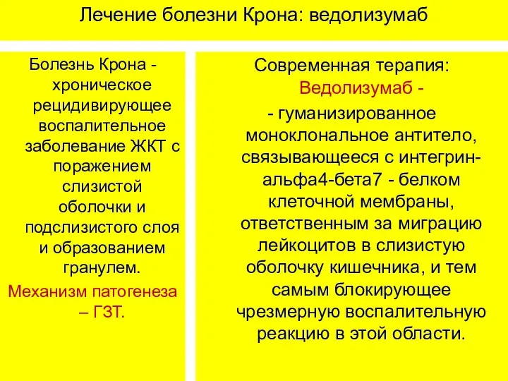 Лечение болезни Крона: ведолизумаб Болезнь Крона - хроническое рецидивирующее воспалительное