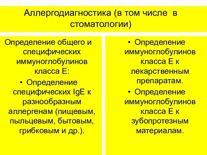 Аллергодиагностика (в том числе в стоматологии) Определение общего и специфических