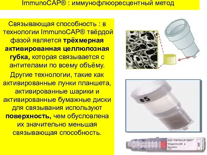 ImmunoCAP® : иммунофлюоресцентный метод Связывающая способность : в технологии ImmunoCAP®