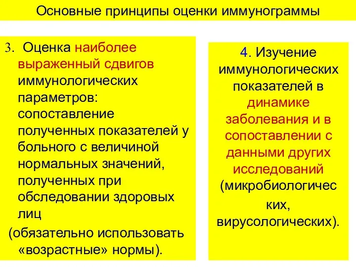 Основные принципы оценки иммунограммы 3. Оценка наиболее выраженный сдвигов иммунологических