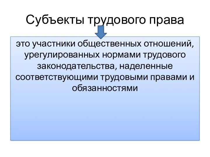 Субъекты трудового права это участники обществен­ных отношений, урегулированных нормами трудового