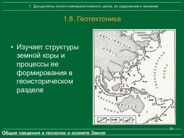 1.8. Геотектоника Изучает структуры земной коры и процессы ее формирования