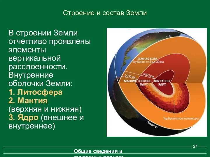 Строение и состав Земли В строении Земли отчетливо проявлены элементы