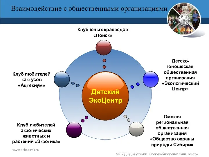 www.debcomsk.ru МОУ ДОД «Детский Эколого-биологический Центр» Взаимодействие с общественными организациями
