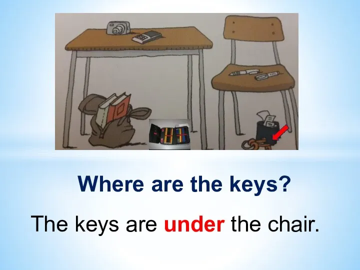Where are the keys? The keys are under the chair.