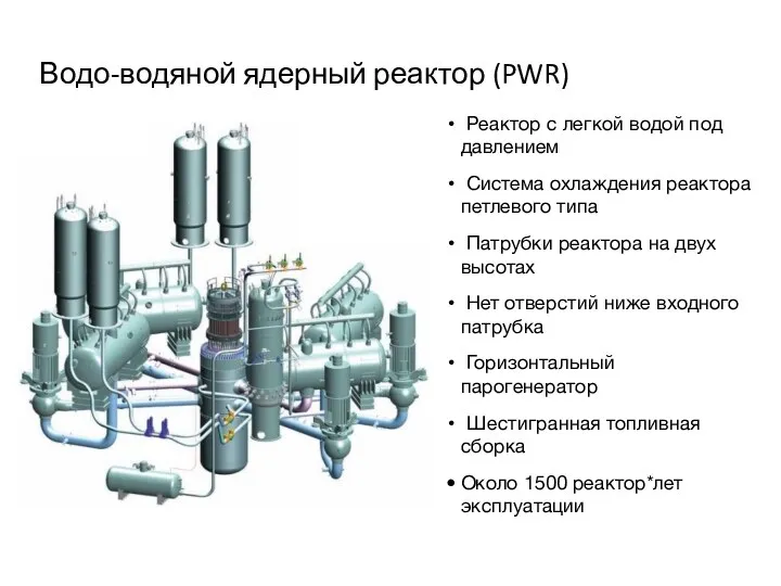 Водо-водяной ядерный реактор (PWR) Реактор с легкой водой под давлением