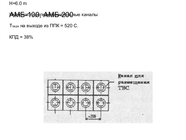 АМБ-100, АМБ-200 D=7.2 m H=6.0 m Имеются пароперегревательные каналы Тпара