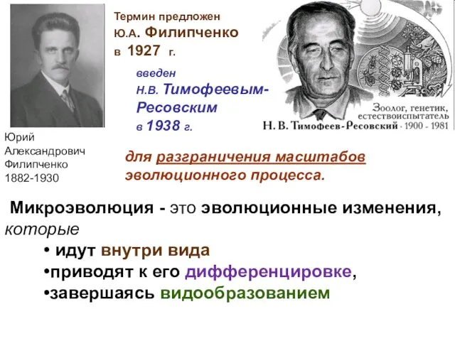 Юрий Александрович Филипченко 1882-1930 Термин предложен Ю.А. Филипченко в 1927