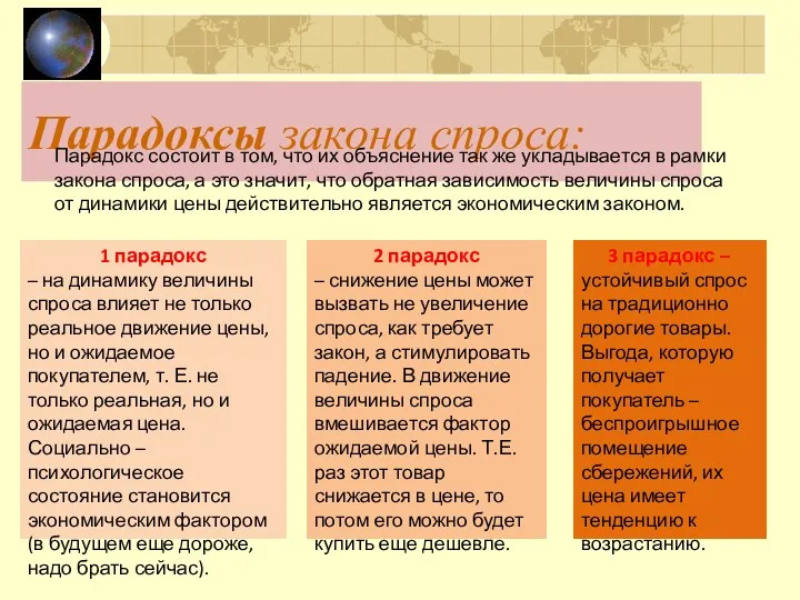 Парадоксы закона спроса: Парадокс состоит в том, что их объяснение