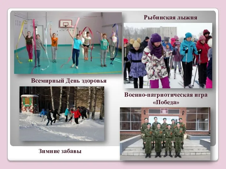 Всемирный День здоровья Рыбинская лыжня Зимние забавы Военно-патриотическая игра «Победа»