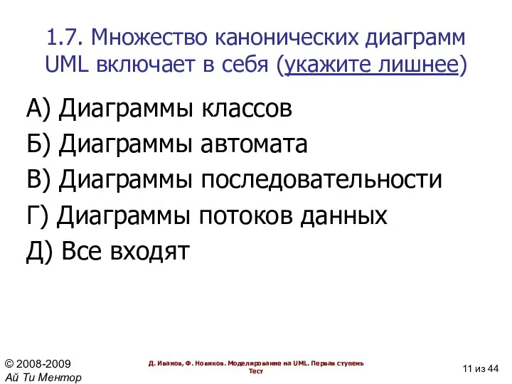 1.7. Множество канонических диаграмм UML включает в себя (укажите лишнее)