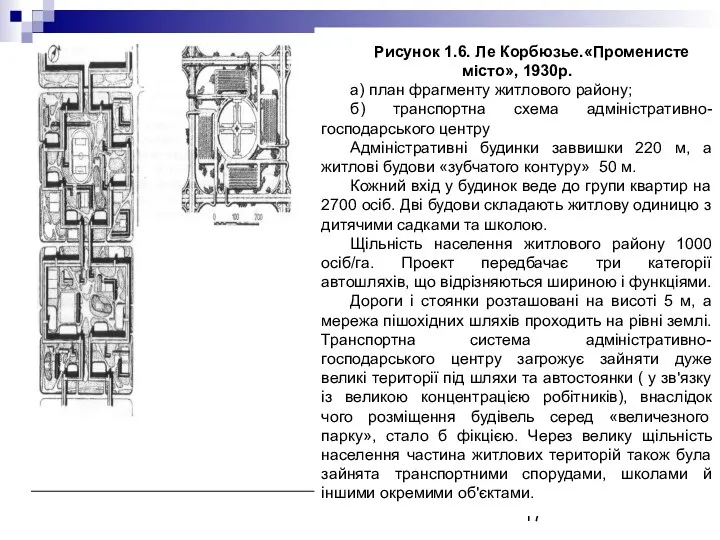 Рисунок 1.6. Лe Корбюзье.«Променисте місто», 1930p. а) план фрагменту житлового