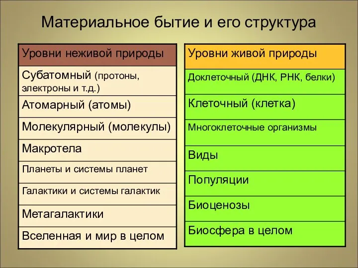 Материальное бытие и его структура