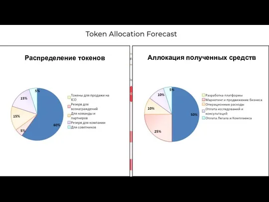 Аллокация полученных средств Распределение токенов