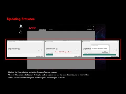 Click on the Update button to start the firmware flashing