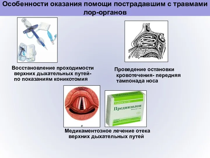 Особенности оказания помощи пострадавшим с травмами лор-органов Восстановление проходимости верхних