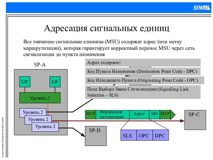 Адресация сигнальных единиц Все значащие сигнальные единицы (MSU) содержат адрес